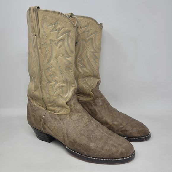 Vintage Justin Boots EXOTIC Mens 9.5D Beige Tan Leather Western Cowboy USA B1707 - Picture 1 of 15